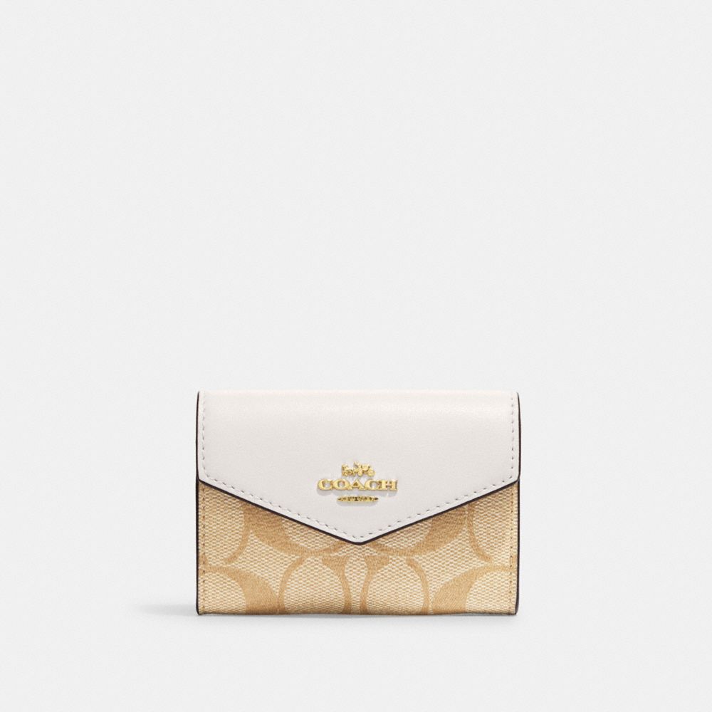 COACH CH202 Flap Card Case In Signature Canvas GOLD/LIGHT KHAKI CHALK