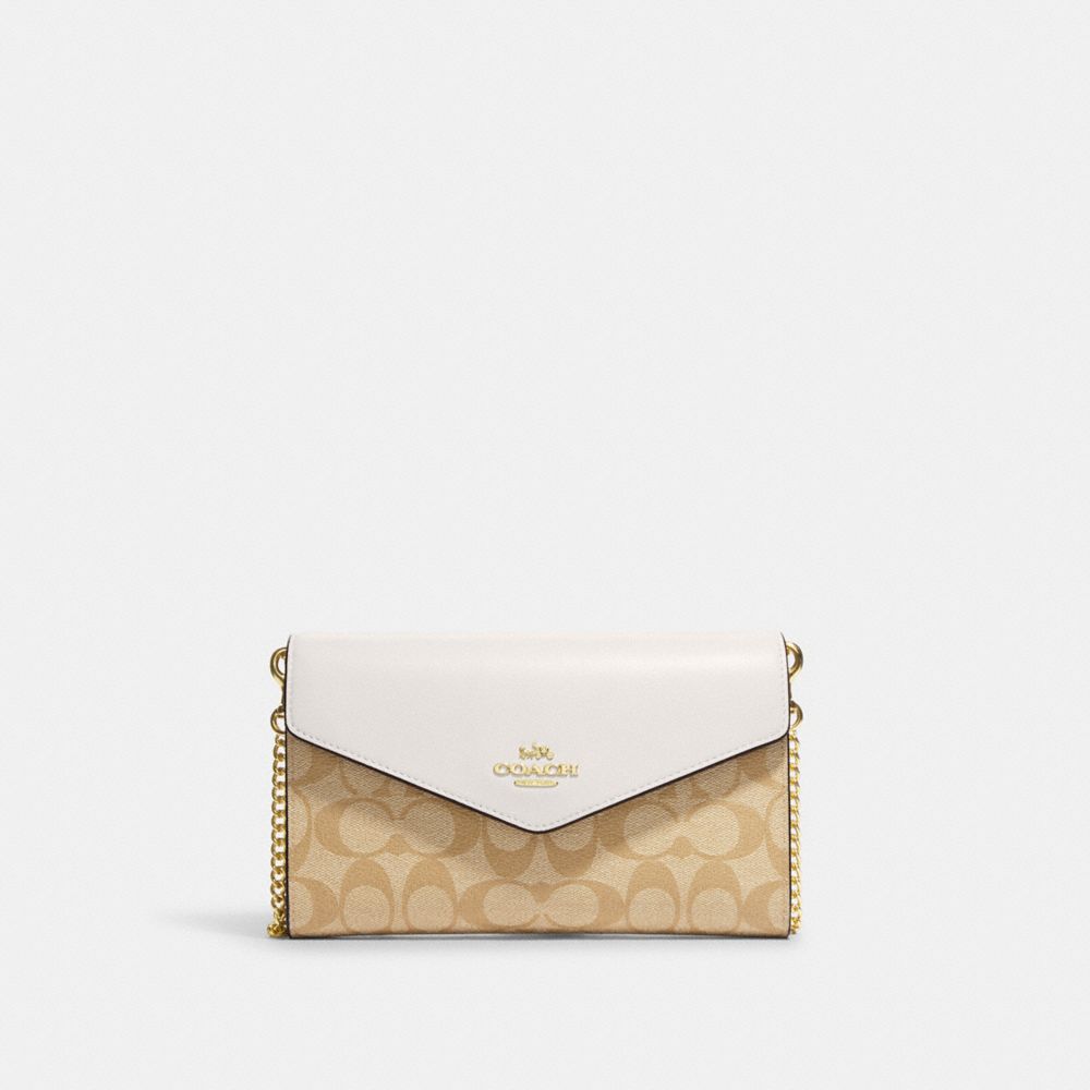 Envelope Clutch Crossbody In Signature Canvas - CH204 - Gold/Light Khaki Chalk