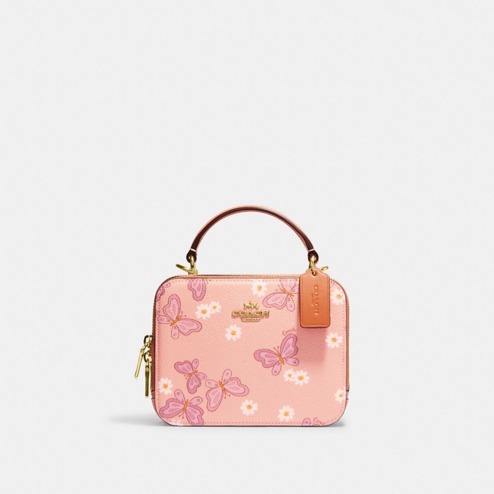 Box Crossbody With Lovely Butterfly Print - CH213 - Gold/Shell Pink Multi