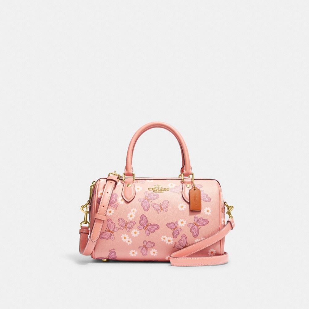 COACH CH214 Rowan Satchel With Lovely Butterfly Print GOLD/SHELL PINK MULTI