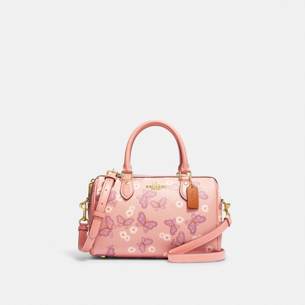 COACH CH214 Rowan Satchel With Lovely Butterfly Print Gold/Shell Pink Multi