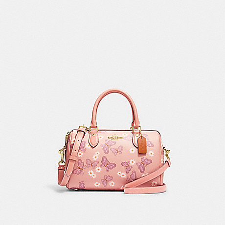 COACH CH214 Rowan Satchel With Lovely Butterfly Print Gold/Shell-Pink-Multi