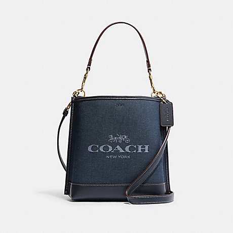 COACH CH224 Mollie Bucket Bag 22 With Coach Gold/Denim-Multi