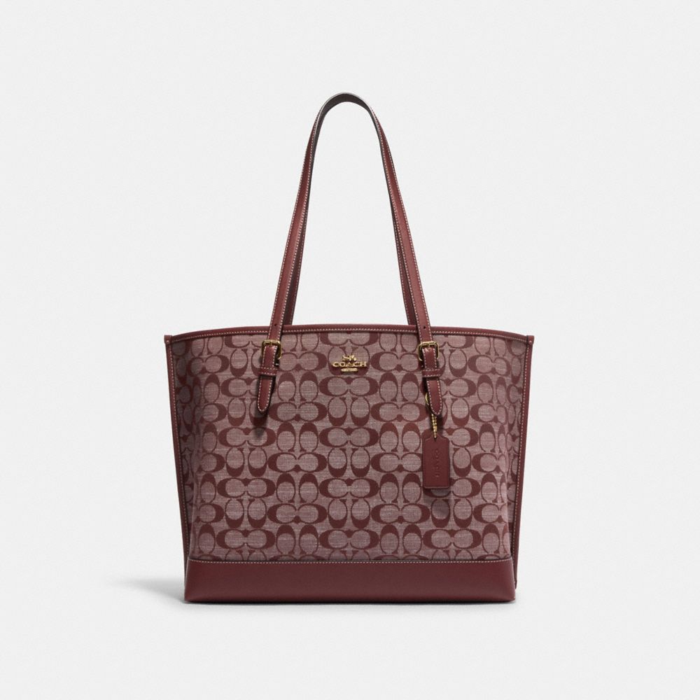 COACH CH227 Mollie Tote In Signature Chambray GOLD/WINE MULTI