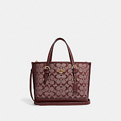 COACH CH228 Mollie Tote 25 In Signature Chambray GOLD/WINE MULTI