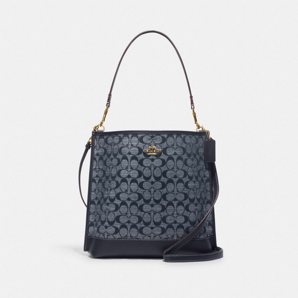 Mollie Bucket Bag In Signature Chambray - CH229 - Gold/Denim Multi