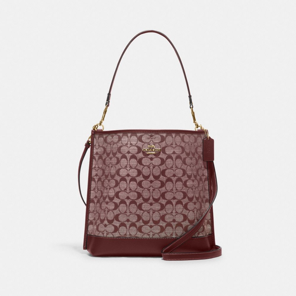 COACH CH229 Mollie Bucket Bag In Signature Chambray Gold/Wine Multi