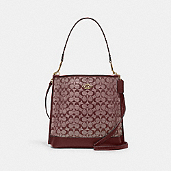 COACH CH229 Mollie Bucket Bag In Signature Chambray GOLD/WINE MULTI