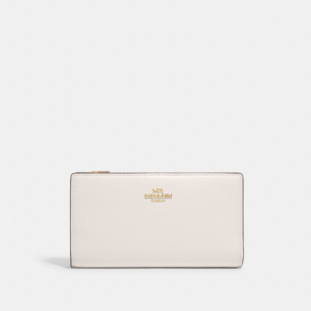 COACH CH253 Slim Zip Wallet With Floral Cluster Print Interior GOLD/CHALK MULTI