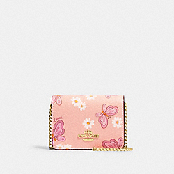 COACH CH254 Mini Wallet On A Chain With Lovely Butterfly Print GOLD/SHELL PINK MULTI