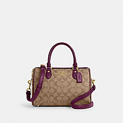 Rowan Satchel In Signature Canvas - CH280 - Gold/Khaki/Deep Berry