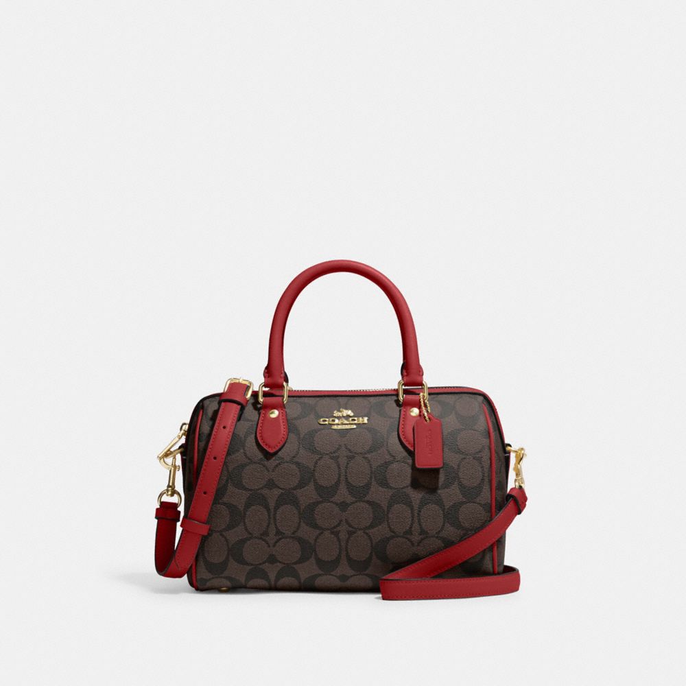 Rowan Satchel In Signature Canvas - CH280 - Gold/Brown 1941 Red