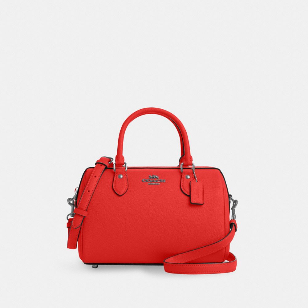 COACH CH282 Rowan Satchel Bag SILVER/MIAMI RED