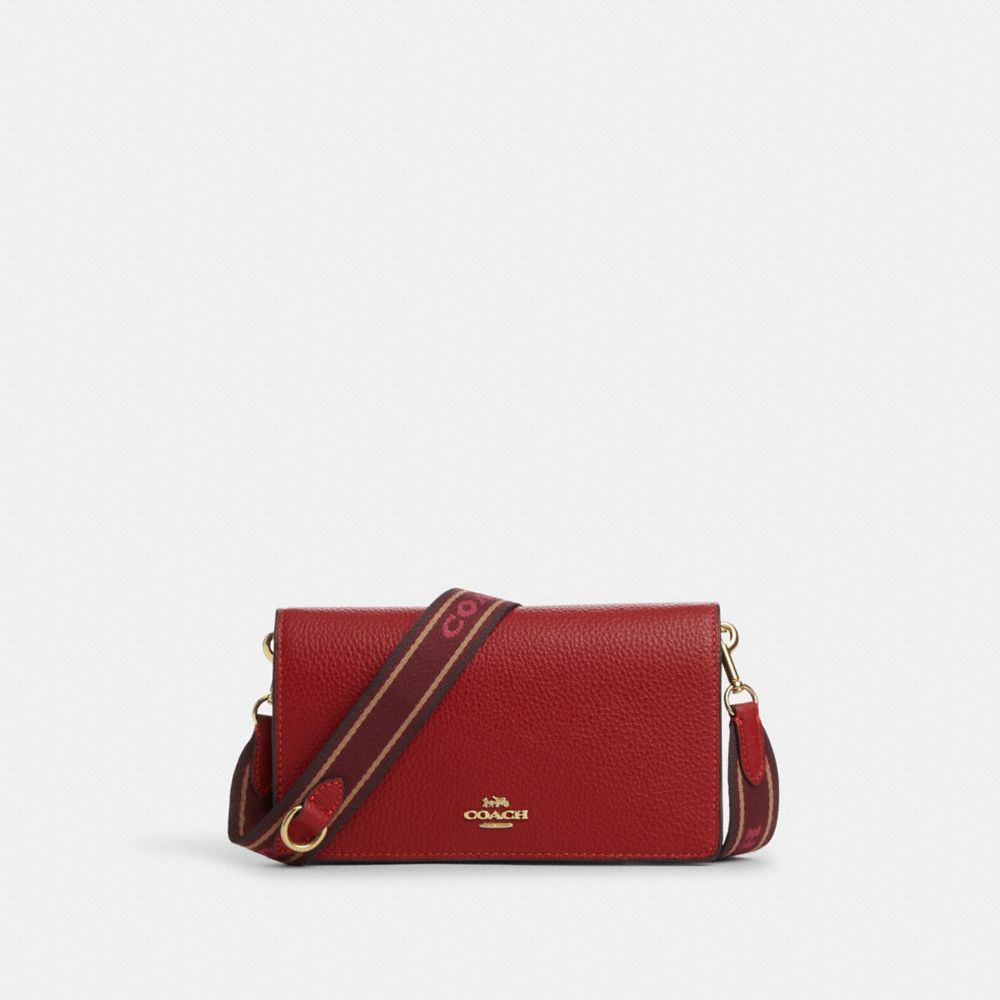 COACH CH310 Anna Foldover Clutch Crossbody Gold/1941 Red Multi