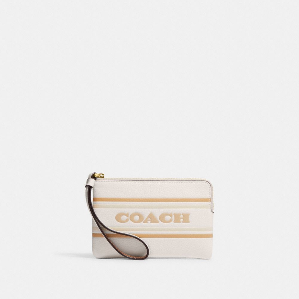 Corner Zip Wristlet With Coach Stripe - CH311 - Gold/Chalk Multi