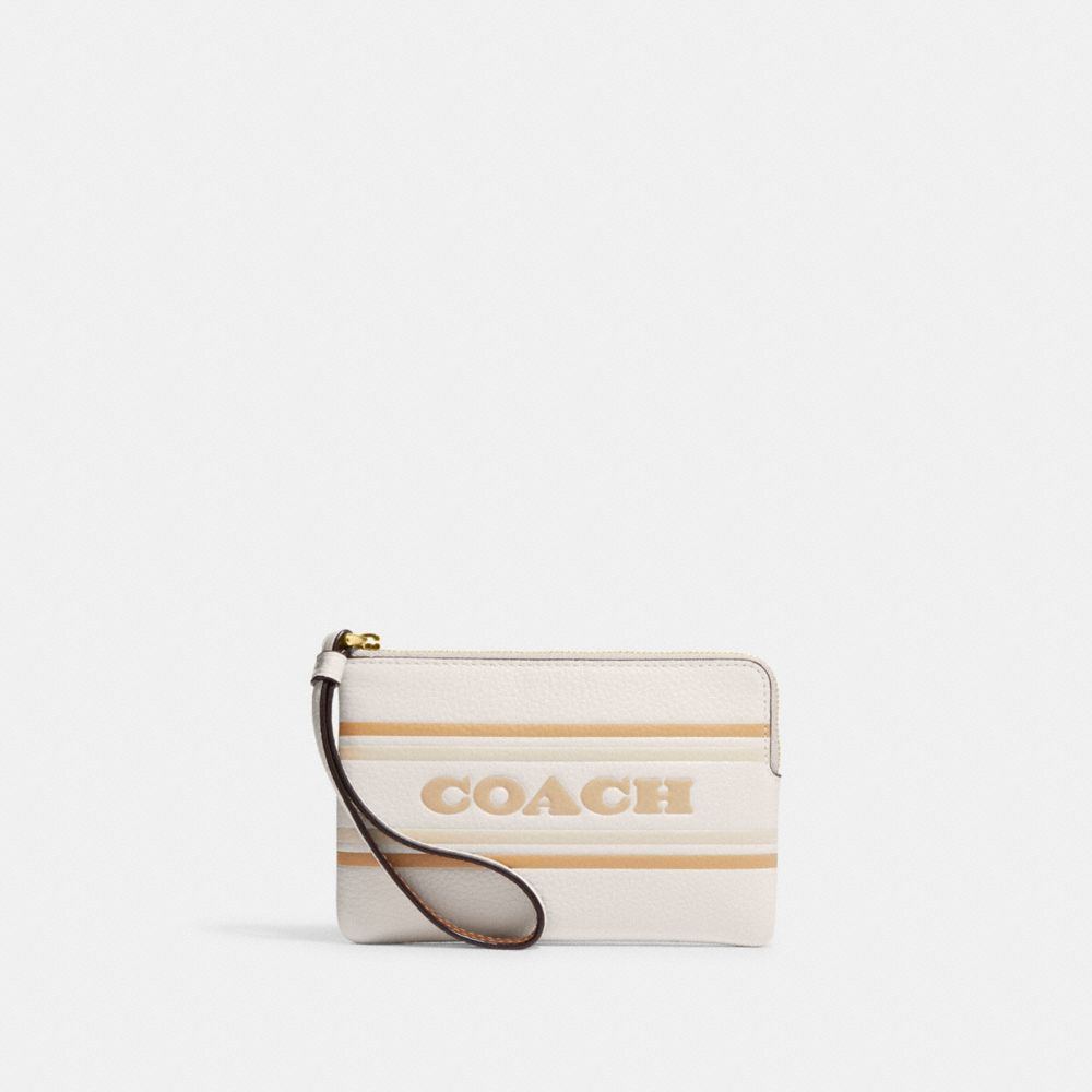 COACH CH311 Corner Zip Wristlet With Coach Stripe GOLD/CHALK MULTI