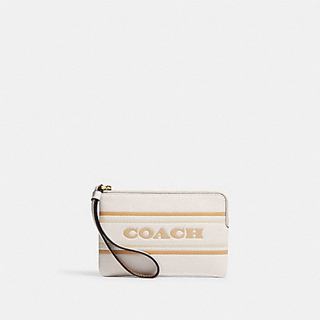 COACH CH311 Corner Zip Wristlet With Coach Stripe Gold/Chalk Multi