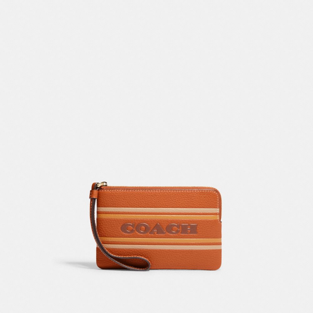 COACH CH311 Corner Zip Wristlet With Coach Stripe Im/Canyon Multi