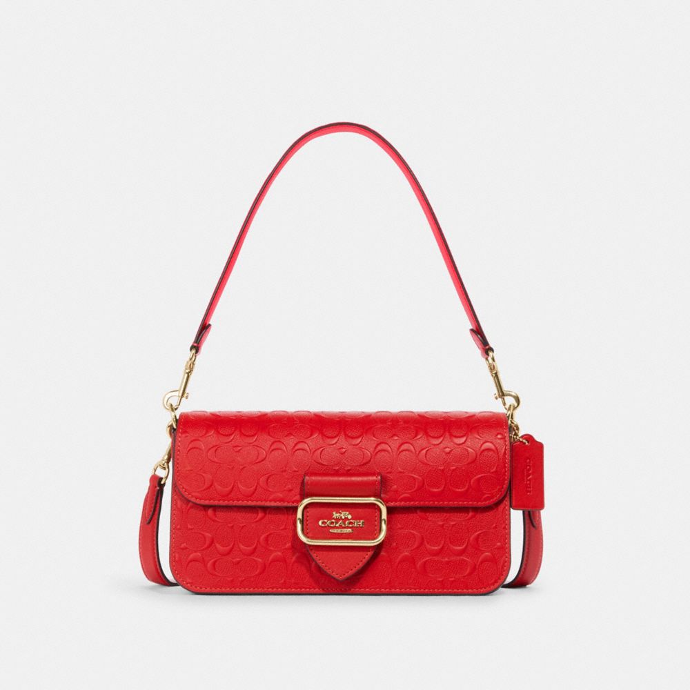 COACH CH318 Morgan Shoulder In Signature Leather GOLD/ELECTRIC RED