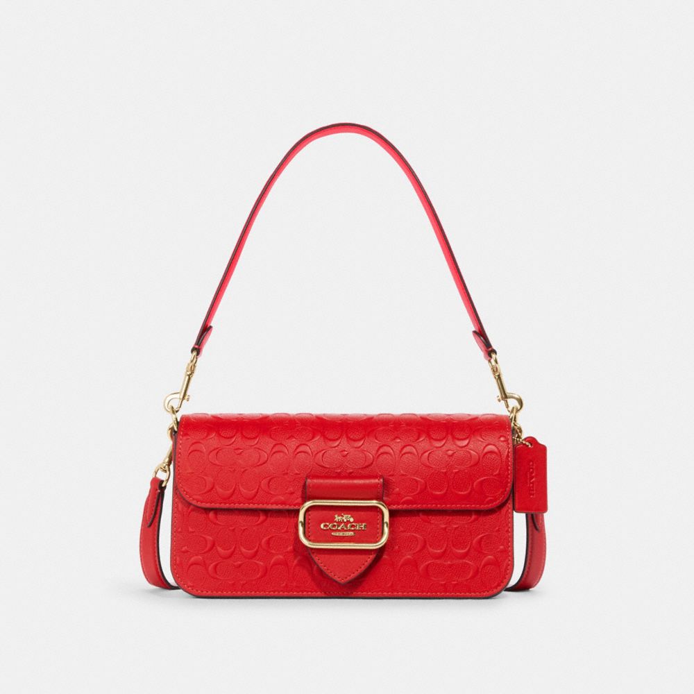 COACH CH318 Morgan Shoulder In Signature Leather Gold/Electric Red