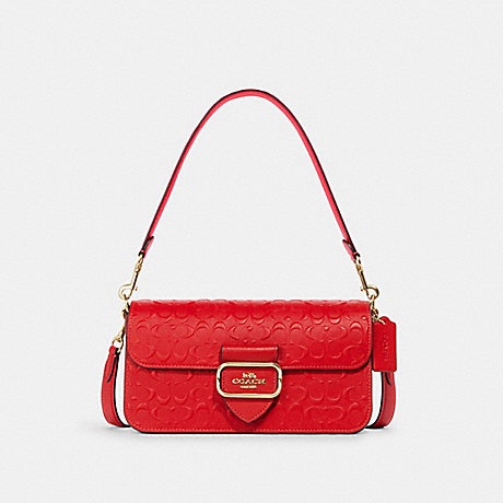 COACH CH318 Morgan Shoulder In Signature Leather Gold/Electric-Red