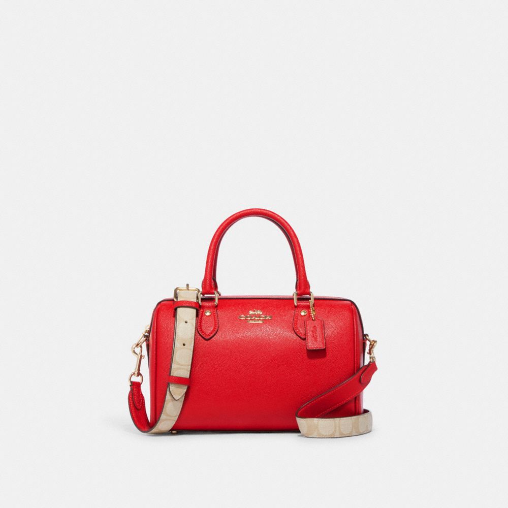 Rowan Satchel With Signature Canvas Detail - CH322 - Gold/Electric Red