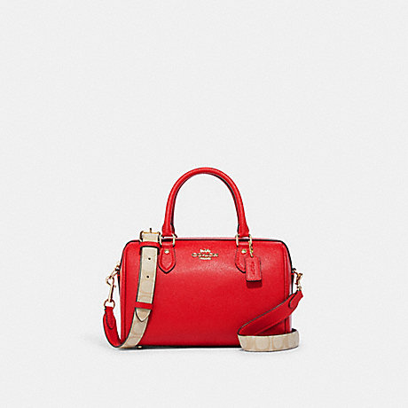 COACH CH322 Rowan Satchel With Signature Canvas Detail Gold/Electric Red