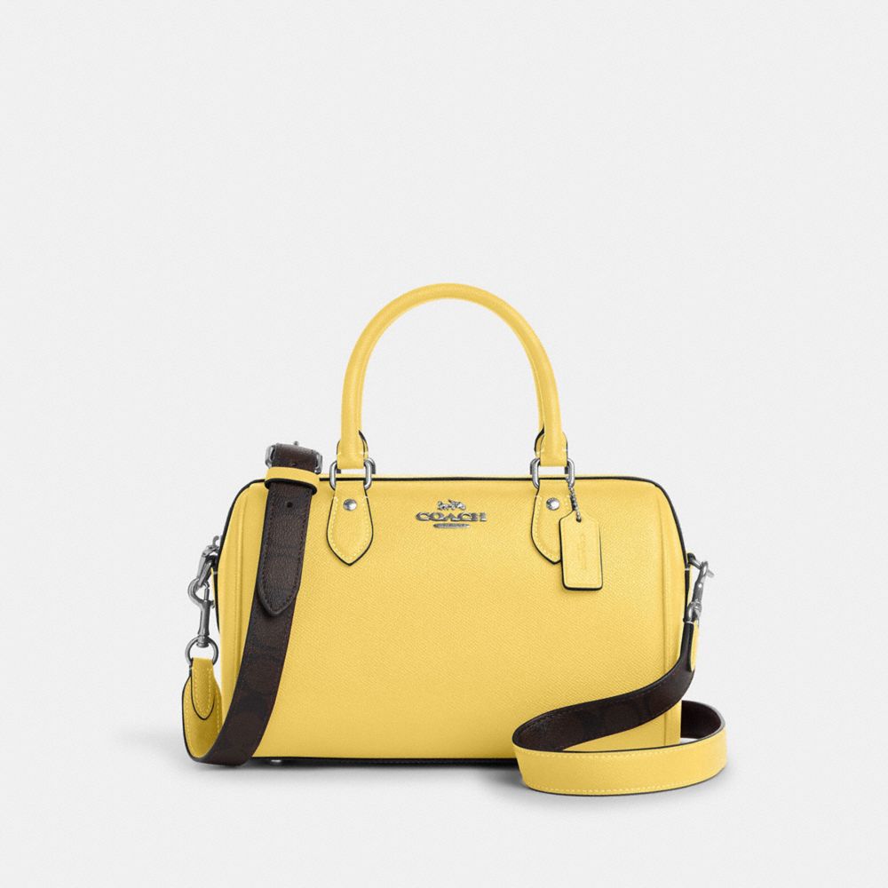 COACH CH322 Rowan Satchel With Signature Canvas Strap SILVER/RETRO YELLOW