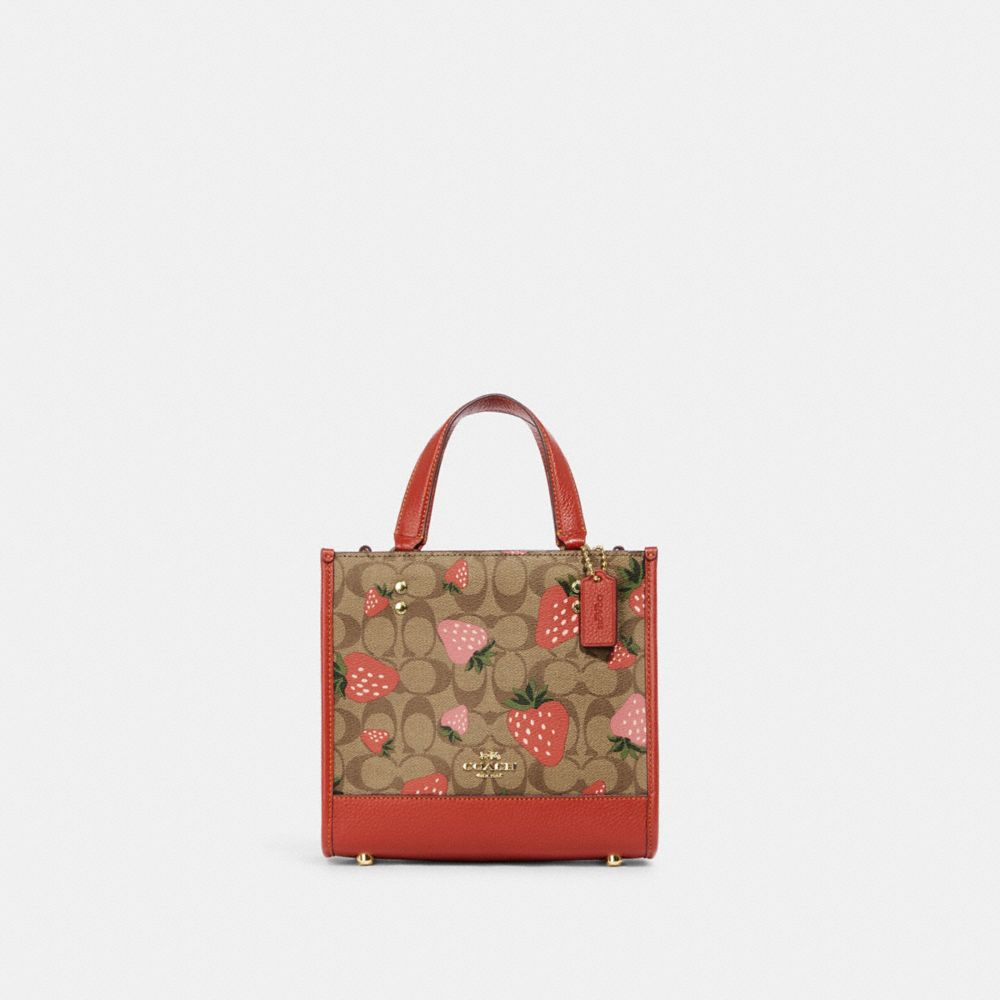 Dempsey Tote 22 In Signature Canvas With Wild Strawberry Print - CH324 - Gold/Khaki Multi