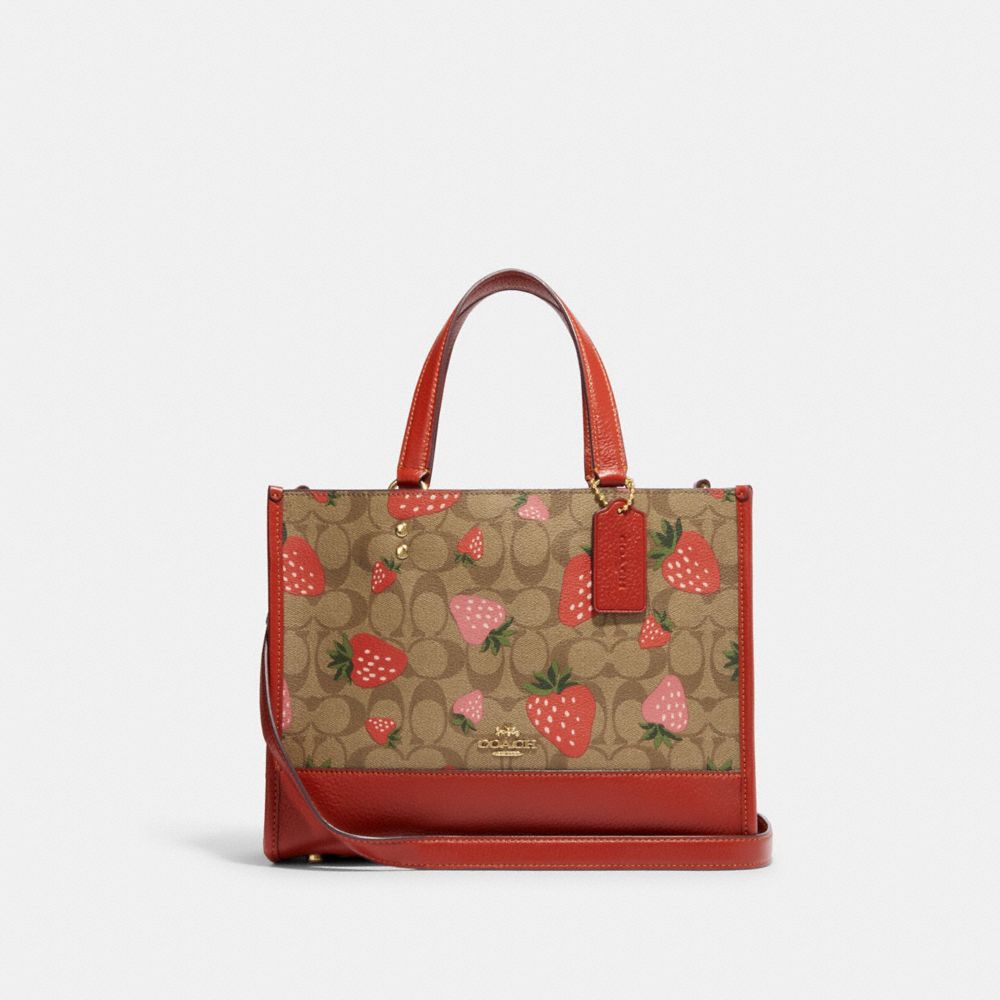 COACH CH325 Dempsey Carryall In Signature Canvas With Wild Strawberry Print GOLD/KHAKI MULTI