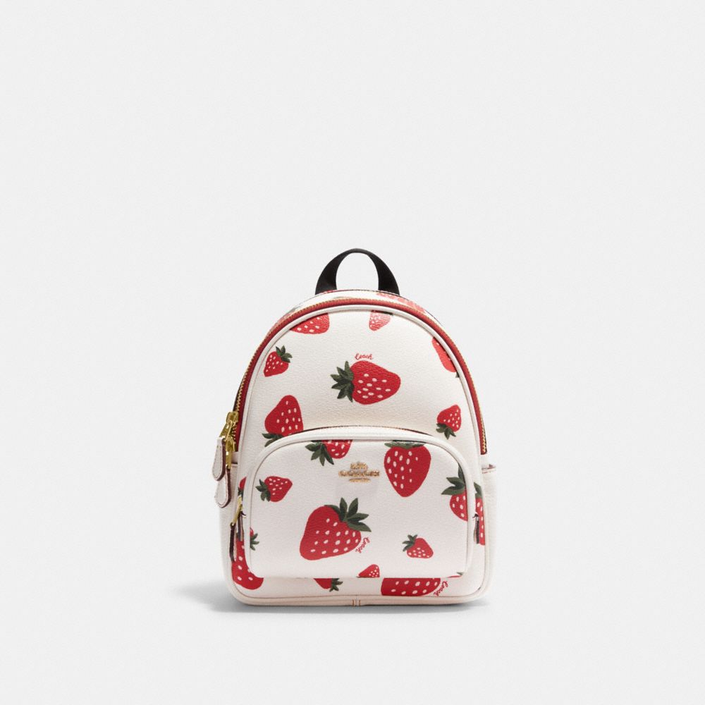 COACH CH328 Mini Court Backpack With Wild Strawberry Print GOLD/CHALK MULTI