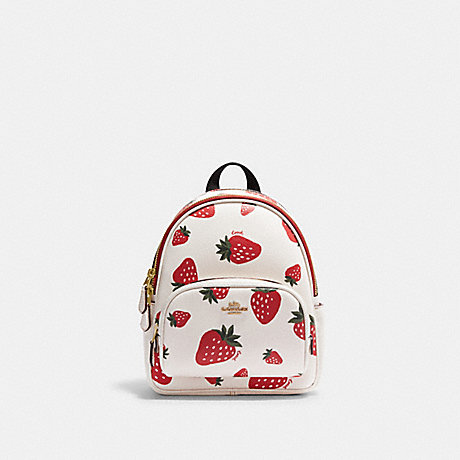 COACH CH328 Mini Court Backpack With Wild Strawberry Print Gold/Chalk Multi