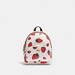 Mini Court Backpack With Wild Strawberry Print - CH328 - Gold/Chalk Multi
