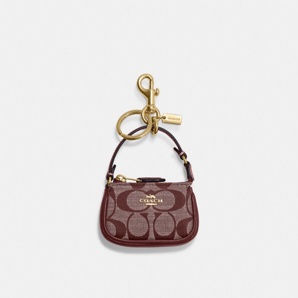 COACH CH340 Mini Nolita Bag Charm In Signature Chambray Gold/Wine Multi