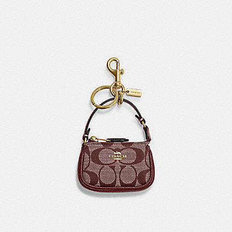 COACH CH340 Mini Nolita Bag Charm In Signature Chambray Gold/Wine-Multi