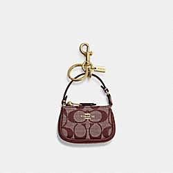 COACH CH340 Mini Nolita Bag Charm In Signature Chambray GOLD/WINE MULTI
