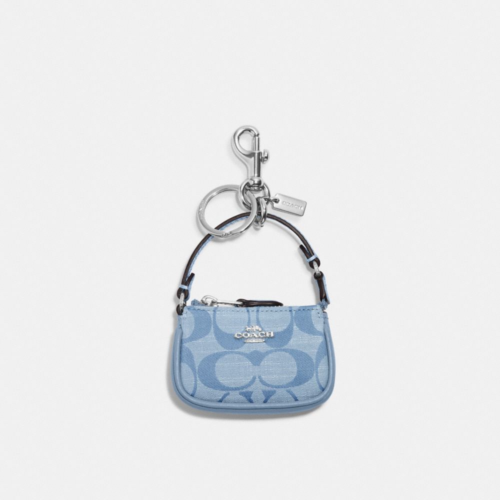 Mini Nolita Bag Charm In Signature Chambray - CH340 - Silver/Cornflower Multi