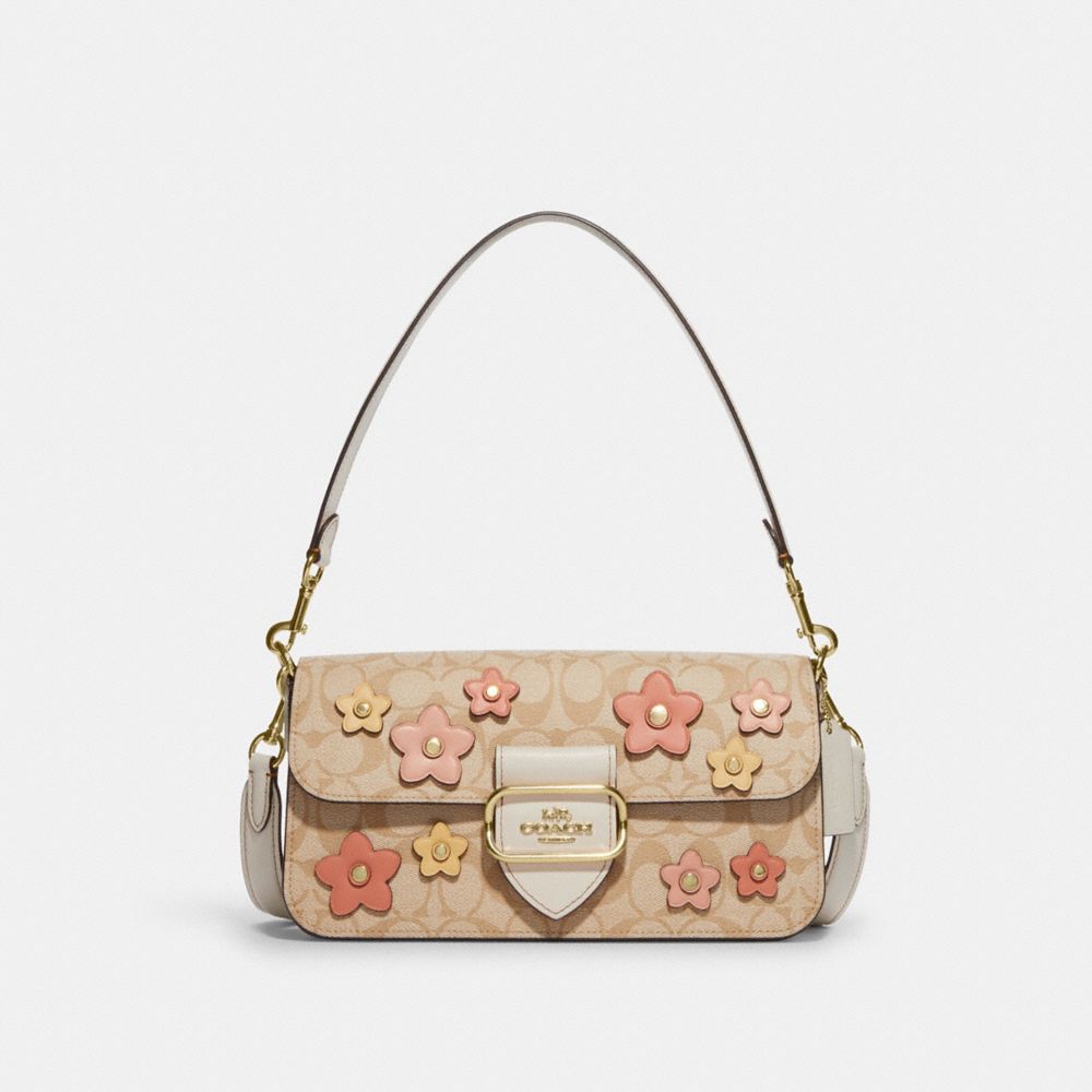 COACH CH341 Morgan Shoulder Bag In Signature Canvas With Floral Applique Gold/Light Khaki Multi