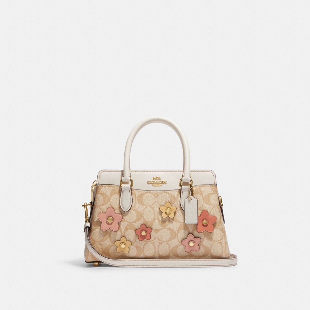 COACH CH344 Mini Darcie Carryall In Signature Canvas With Floral Applique GOLD/LIGHT KHAKI MULTI