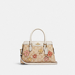 Mini Darcie Carryall In Signature Canvas With Floral Applique - CH344 - Gold/Light Khaki Multi