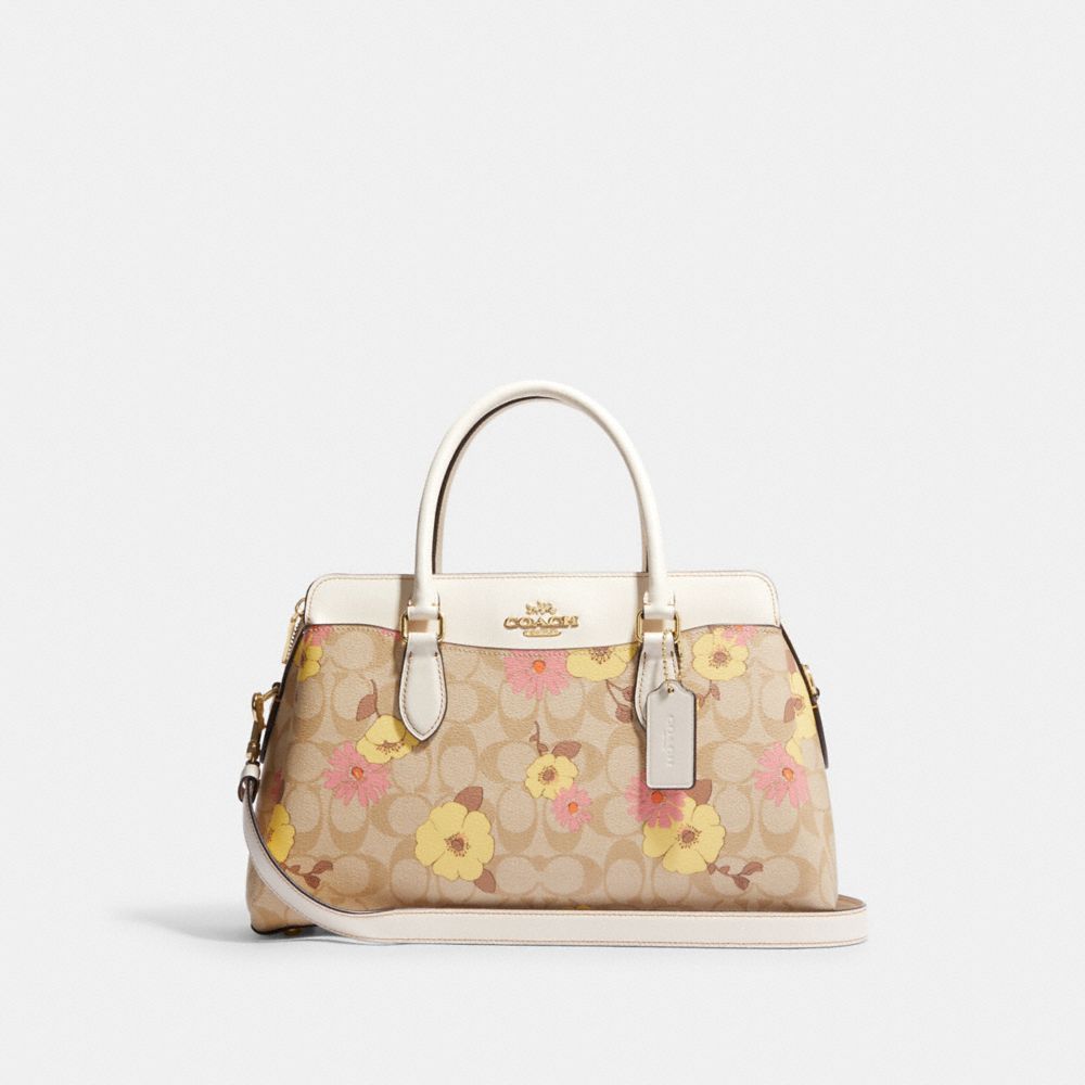 COACH CH345 Darcie Carryall In Signature Canvas With Floral Cluster Print Gold/Light Khaki Multi