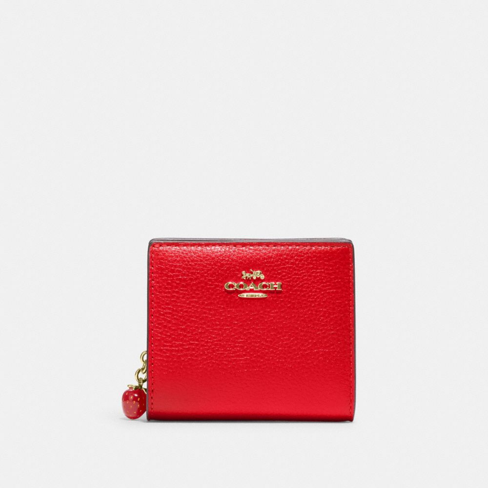 COACH CH350 Snap Wallet With Strawberry GOLD/ELECTRIC RED
