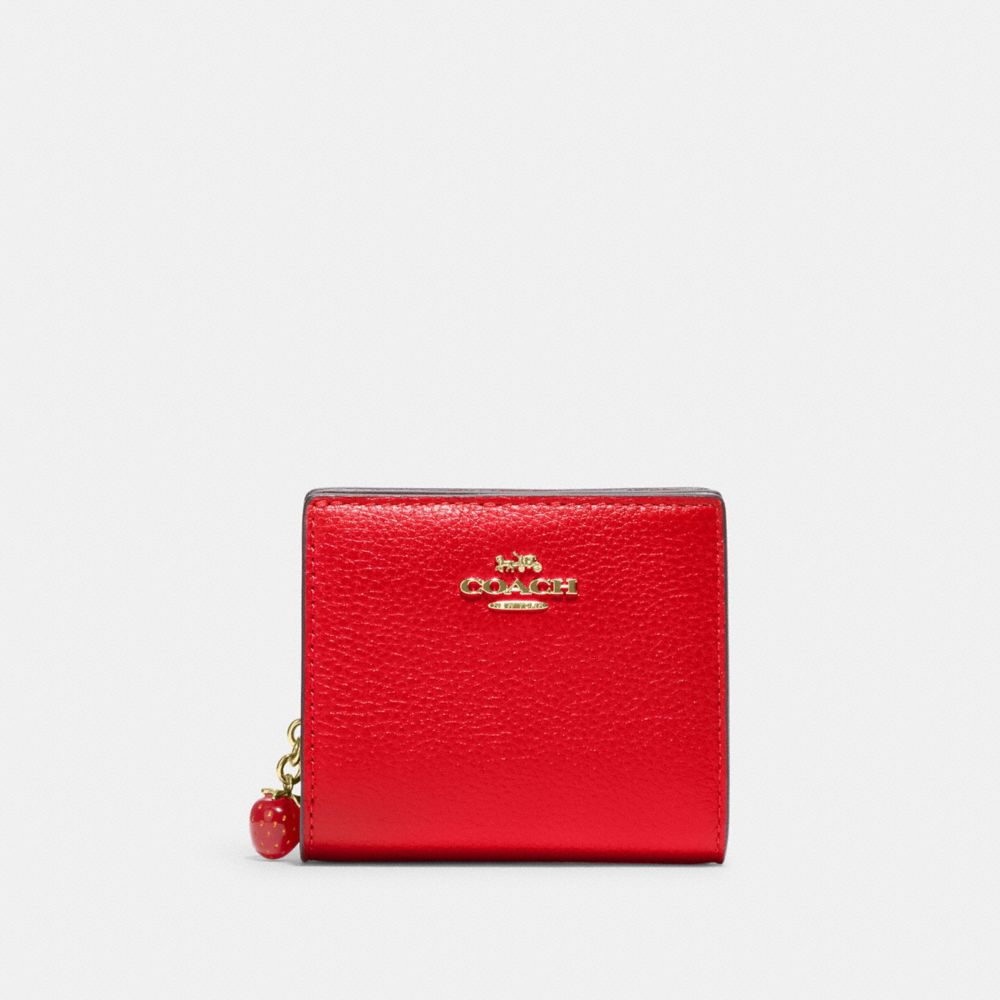 COACH CH350 Snap Wallet With Strawberry Gold/Electric Red