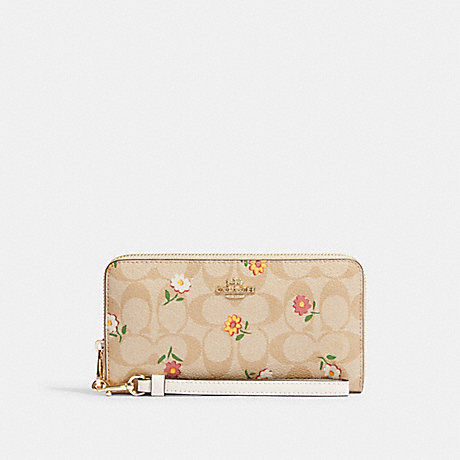 COACH CH360 Long Zip Around Wallet In Signature Canvas With Nostalgic Ditsy Print Gold/Light Khaki Multi