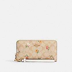 Long Zip Around Wallet In Signature Canvas With Nostalgic Ditsy Print - CH360 - Gold/Light Khaki Multi