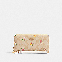 COACH CH360 Long Zip Around Wallet In Signature Canvas With Nostalgic Ditsy Print GOLD/LIGHT KHAKI MULTI