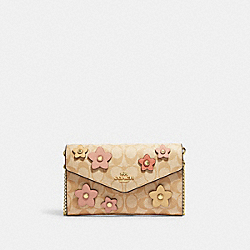 Envelope Clutch Crossbody In Signature Canvas With Floral Applique - CH361 - Gold/Light Khaki Multi