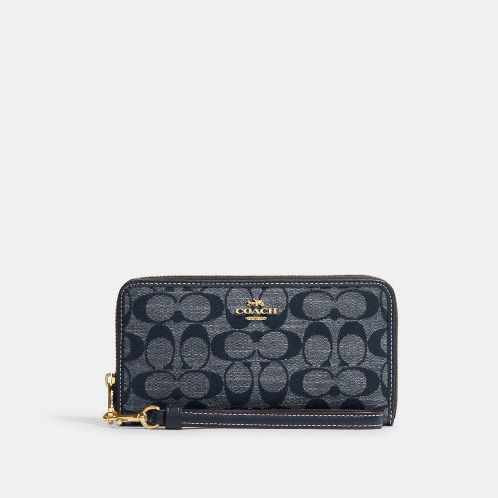 COACH CH369 Long Zip Around Wallet In Signature Chambray Gold/Denim Multi