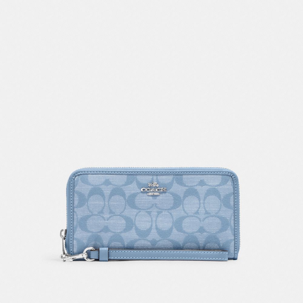 COACH CH369 Long Zip Around Wallet In Signature Chambray Silver/Cornflower Multi