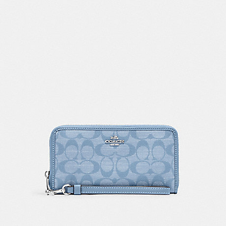 COACH CH369 Long Zip Around Wallet In Signature Chambray Silver/Cornflower-Multi